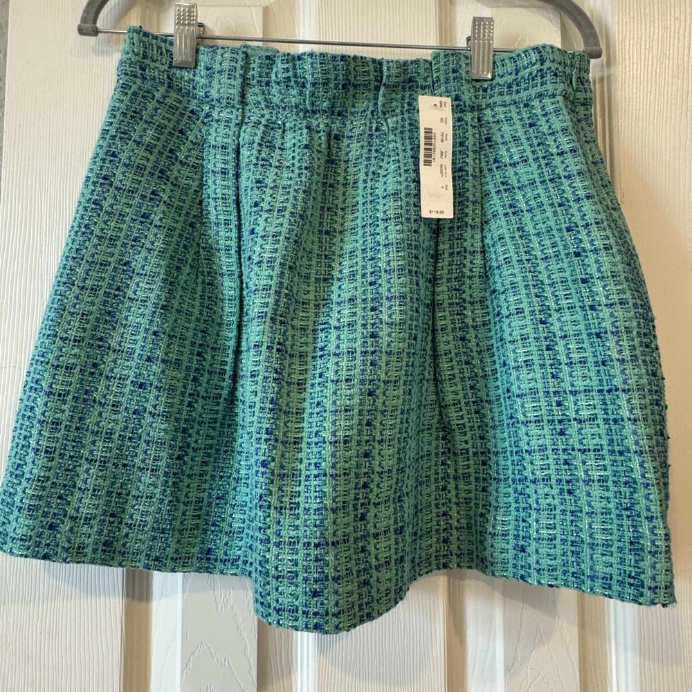 NWT J.Crew Mini Skirt in Tidepool Tweed, Jade Multi, Blue Green Teal- Size 4